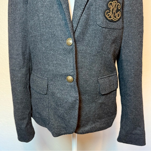 Ralph Lauren Vintage Wool Blazer Jacket Crest Patch Charcoal Gray Size 14 - Picture 3 of 15